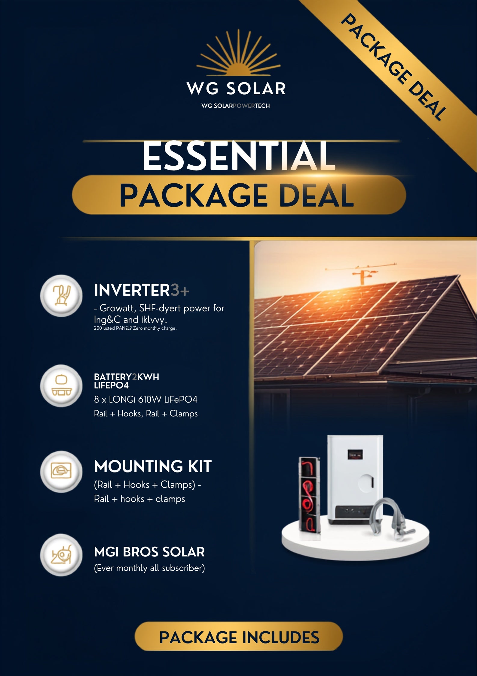 Essential Off-Grid Solar Package - Growatt SPF 6000ES inverter, 10kWh battery and 8x610W LONGi panels