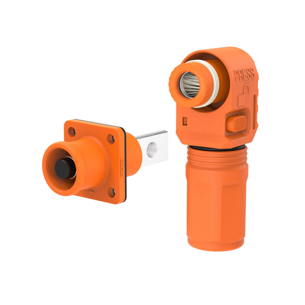 1 Set Battery Energy Storage Connector, 200A 50mm² High Current Connectors Quick Plug Terminal Orange Right Angle Plug and Socket IP67 Waterproof Power Adapter (200A, Orange)