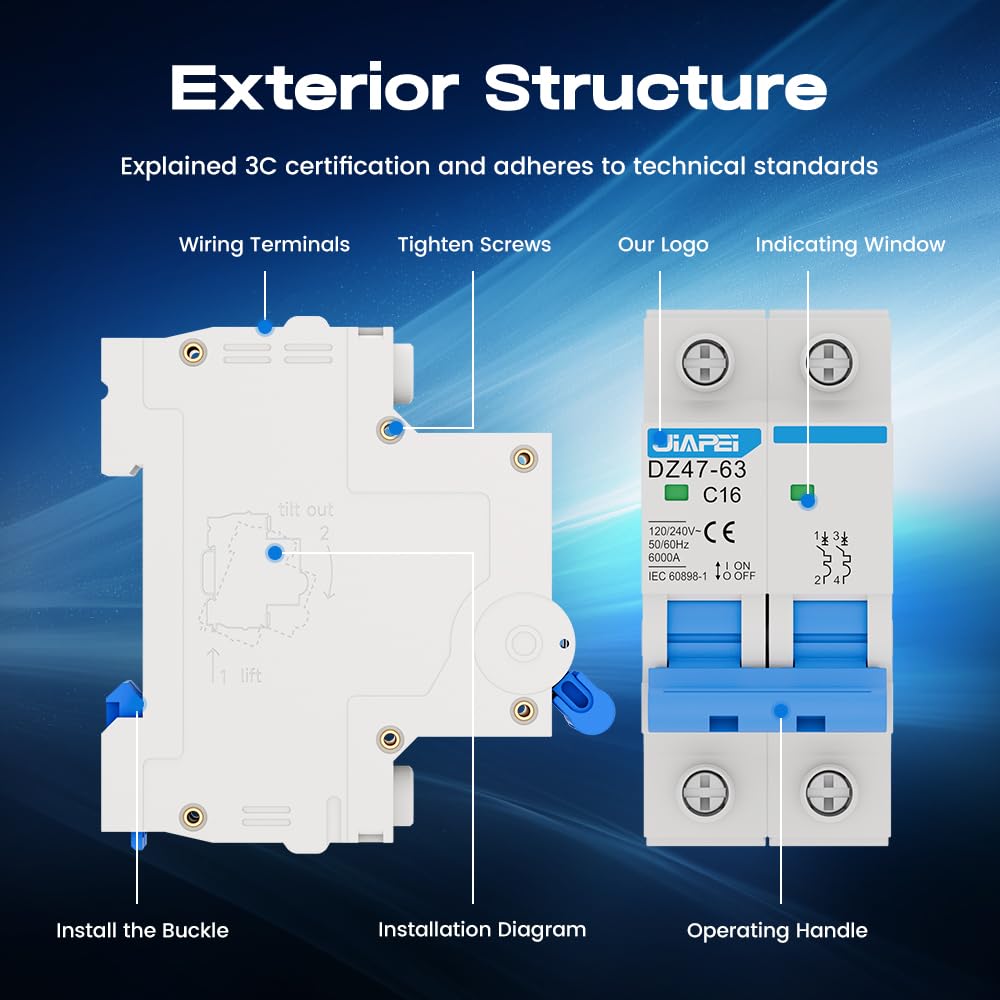 AC Miniature Circuit Breaker, 120V/240V 2 Pole 32 Amp DIN Rail Mount Circuit Breaker, MCB C32 Solar AC Disconnect Switch,Thermal Magnetic Trip