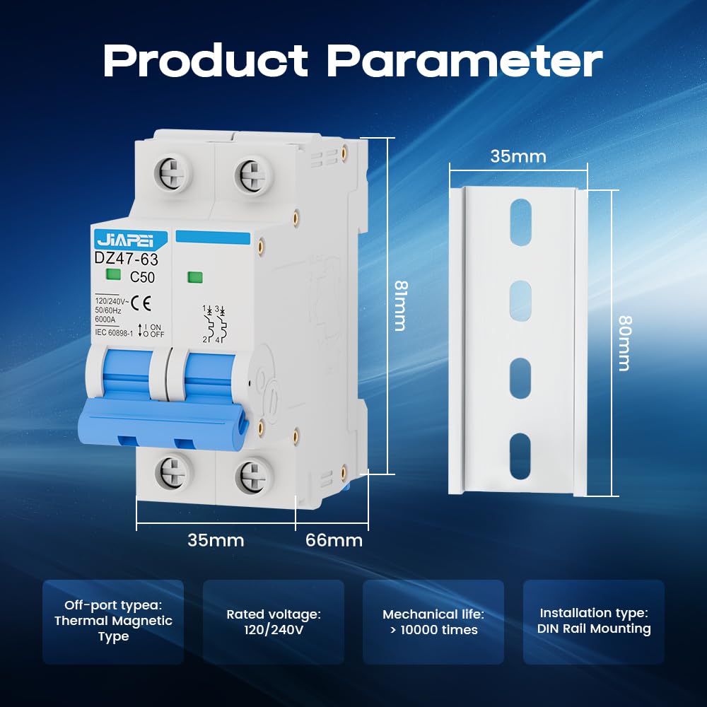 AC Miniature Circuit Breaker, 120V/240V 2 Pole 32 Amp DIN Rail Mount Circuit Breaker, MCB C32 Solar AC Disconnect Switch,Thermal Magnetic Trip