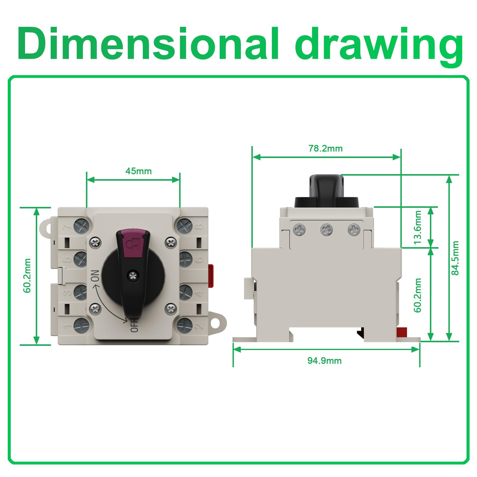 CNLONQ Solar PV Disconnect Switch 32 Amp DC1500V Rapid Shutoff Isolator Switch 1in 1out with Plug & Play Connector and IP66 Waterproof for Rooftop Solar Home Systems, RVs and Boats