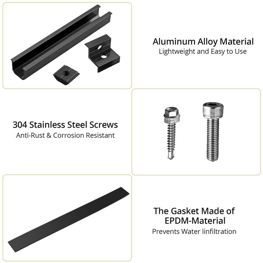 Anbte Solar Panel Bracket Kit, 6 Pcs 7.87 in Aluminium Solar Panel Mounting Rail 30mm/35mm Solar Panel End Clamps, Solar Panel Brackets for Metal Roof, Tin Roof, Flat Roof, Sheet Roof, RV, Silver