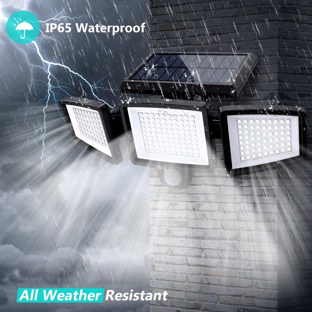 Tuffenough Solar Outdoor Lights 2500LM 210 LED Security Lights with Remote Control,3 Heads Motion Sensor Lights, IP65 Waterproof,270° Wide Angle Flood Wall Lights with 3 Modes(2 Packs)