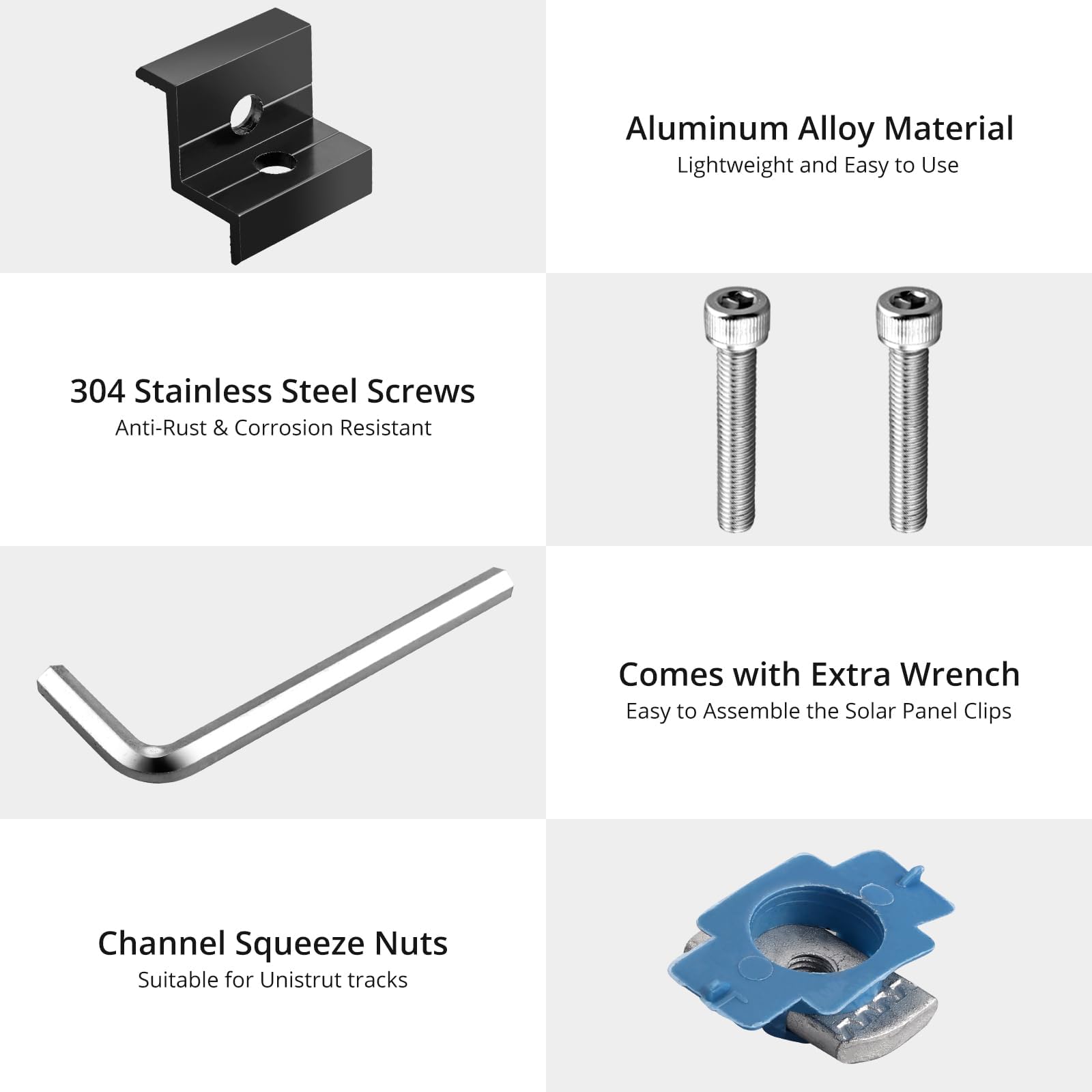 Anbte 10pcs Solar Panel End Clamp for Standard Unistrut, Aluminum 30mm/35mm Solar Panel Brackets with Nuts Bolts, Solar Panel Mounting Kit for Metal Roof, Tin Roof, Flat Roof, Sheet Roof, Black
