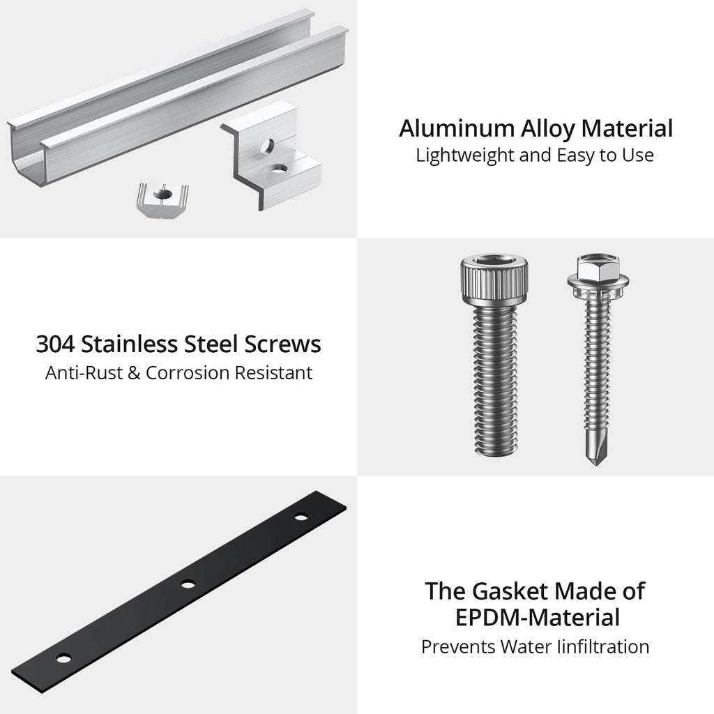 Anbte Solar Panel Bracket Kit, 6 Pcs 7.87 in Aluminium Solar Panel Mounting Rail 30mm/35mm Solar Panel End Clamps, Solar Panel Brackets for Metal Roof, Tin Roof, Flat Roof, Sheet Roof, RV, Silver