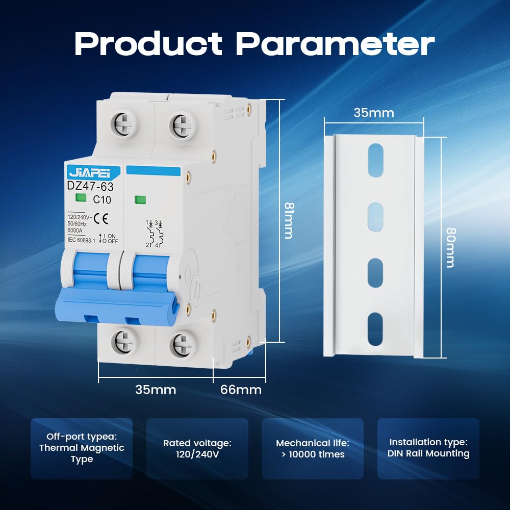 AC Miniature Circuit Breaker, 120V/240V 2 Pole 32 Amp DIN Rail Mount Circuit Breaker, MCB C32 Solar AC Disconnect Switch,Thermal Magnetic Trip