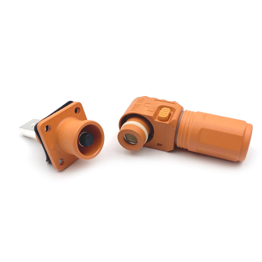1 Set Battery Energy Storage Connector, 200A 50mm² High Current Connectors Quick Plug Terminal Orange Right Angle Plug and Socket IP67 Waterproof Power Adapter (200A, Orange)