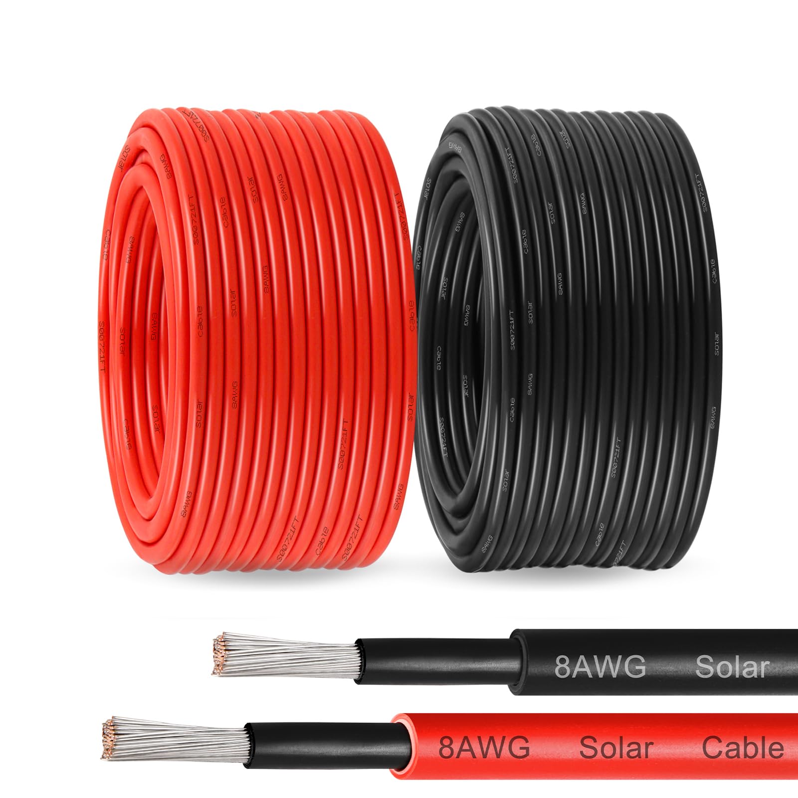 Solar Panel Wire 10 AWG(6mm²) - Solar Extension Cable 100Ft Black & 100Ft Red 10 Gauge Tinned Copper PV Wire for Outdoor Automotive RV Solar Panel Boat Marine (Black+Red)