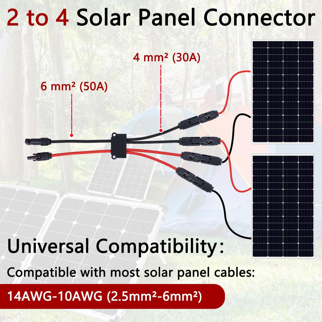 Solar Parallel Connectors for 3 Solar Panels, Tool-Free MC4 Solar Cable Splitter, Y Branch Solar Panel Splitter, 2 to 6 Solar Parallel Adapter IP68 Waterproof (FMMM/MFFF)
