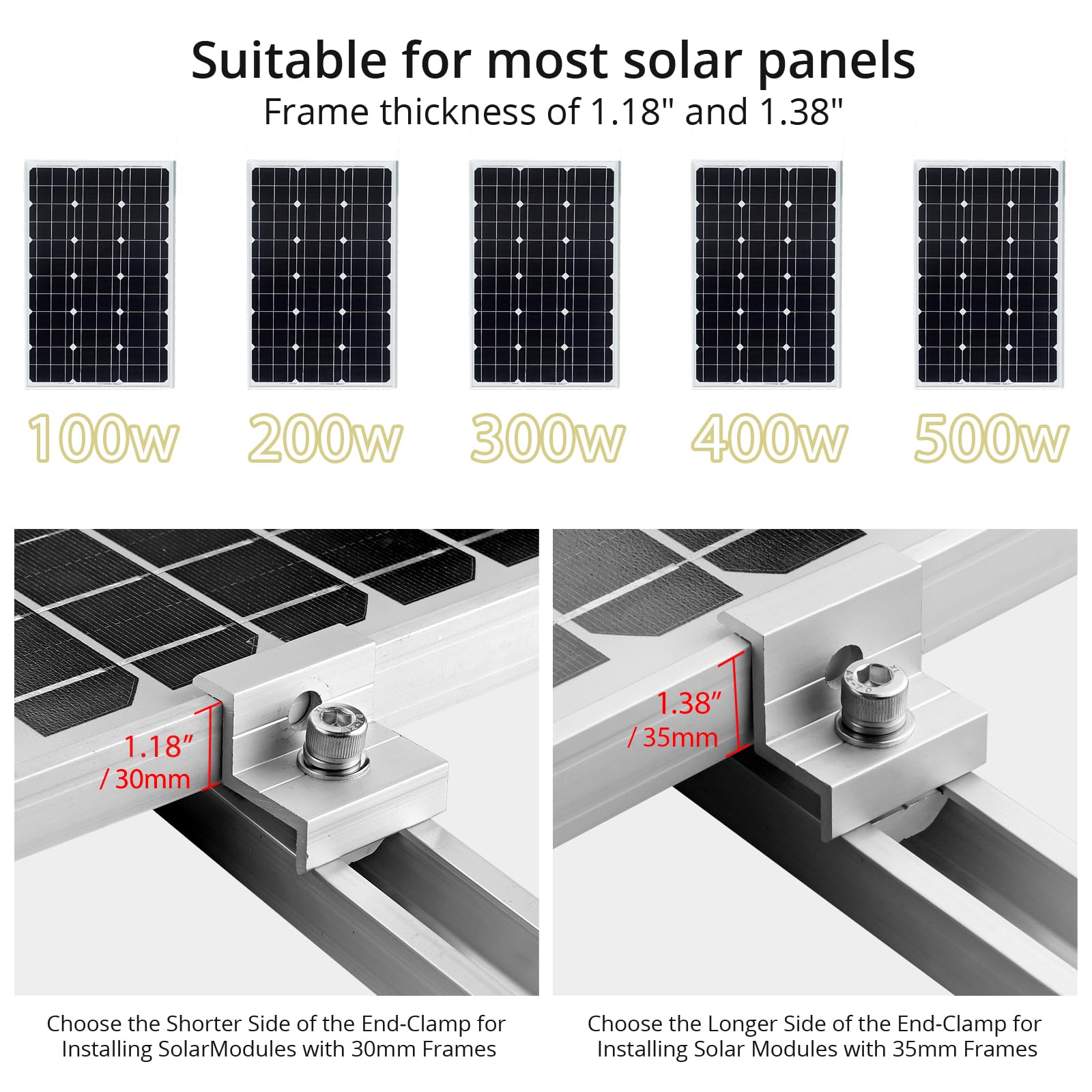 Anbte Solar Panel Bracket Kit, 6 Pcs 7.87 in Aluminium Solar Panel Mounting Rail 30mm/35mm Solar Panel End Clamps, Solar Panel Brackets for Metal Roof, Tin Roof, Flat Roof, Sheet Roof, RV, Silver