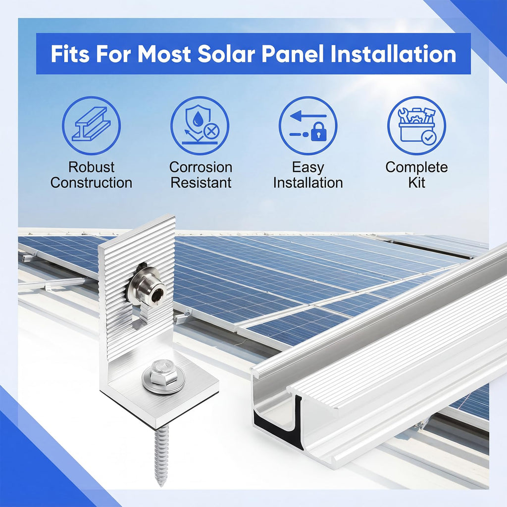 Solar Panel Mounting Rail Kit for 7 x 320W Panels, Includes 12 x 47.2 Aluminum Rails, Adjustable Clamps, L-Brackets & Wire Clips, Heavy Duty Racking for Metal, Tile, Shingle Roof