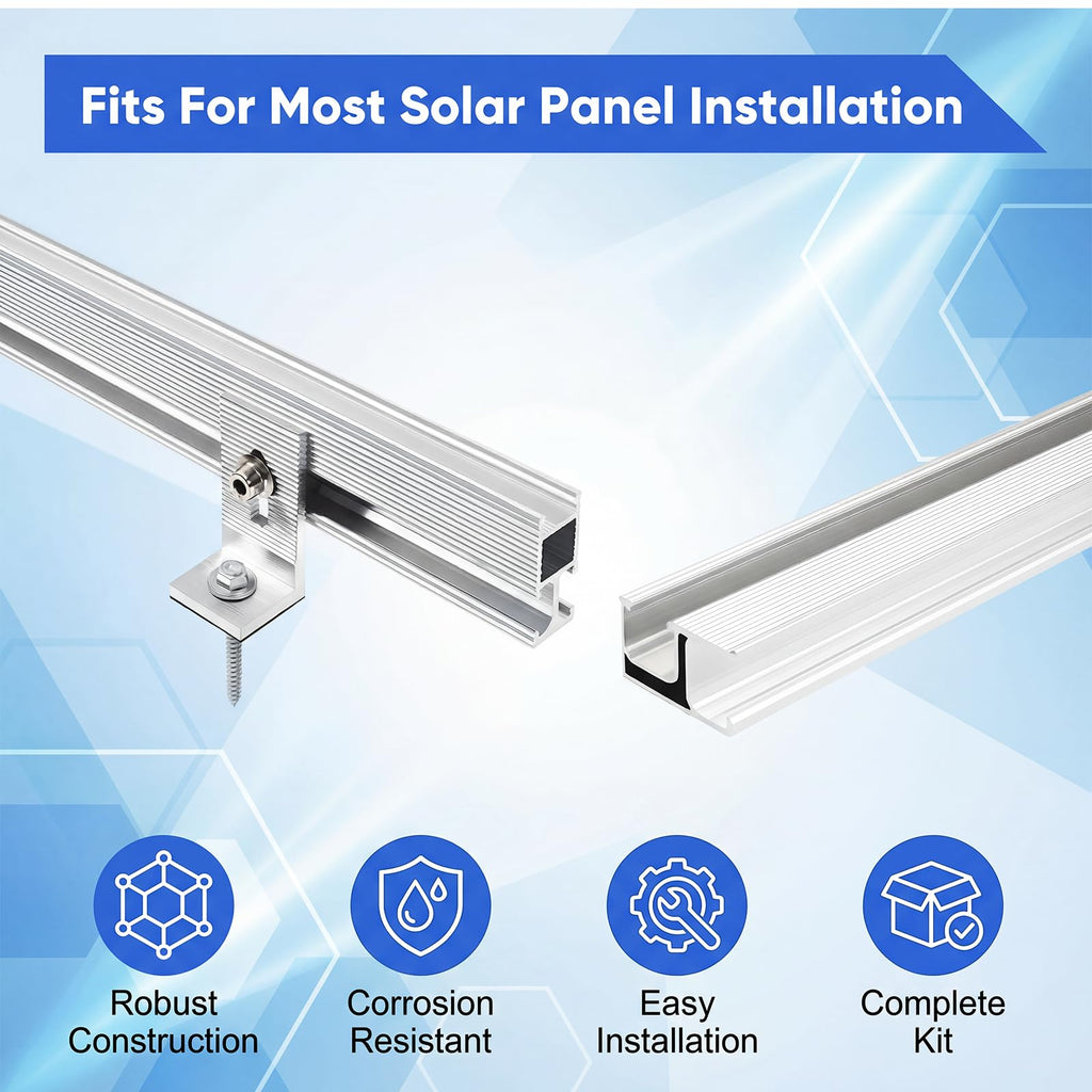 Solar Panel Mounting Rail Kit for 7 x 320W Panels, Includes 12 x 47.2 Aluminum Rails, Adjustable Clamps, L-Brackets & Wire Clips, Heavy Duty Racking for Metal, Tile, Shingle Roof