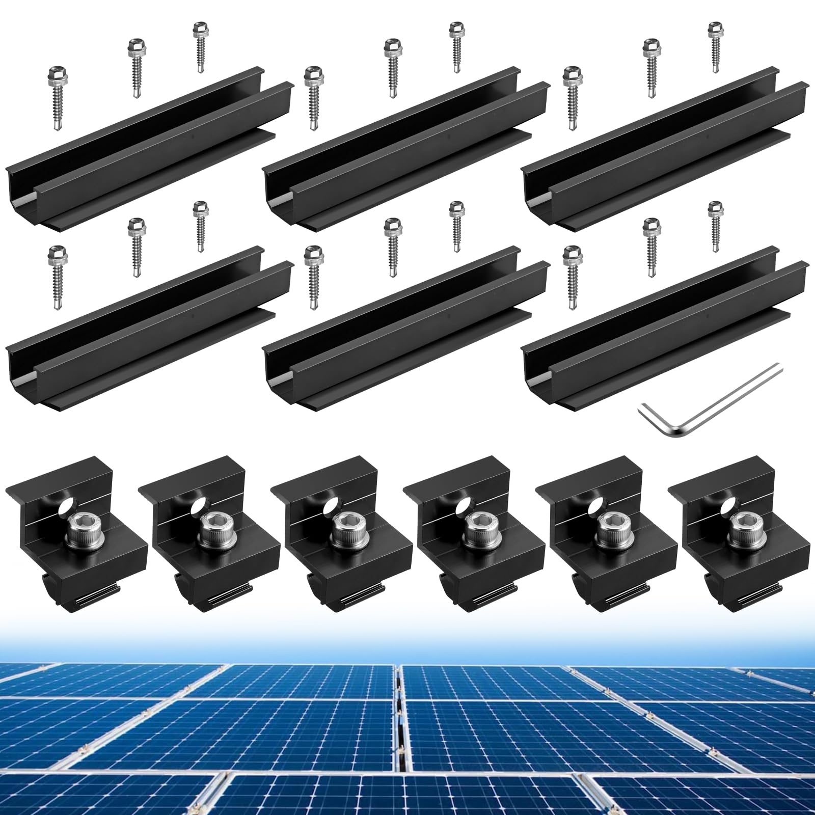 Anbte Solar Panel Bracket Kit, 6 Pcs 7.87 in Aluminium Solar Panel Mounting Rail 30mm/35mm Solar Panel End Clamps, Solar Panel Brackets for Metal Roof, Tin Roof, Flat Roof, Sheet Roof, RV, Silver