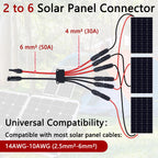 Solar Parallel Connectors for 3 Solar Panels, Tool-Free MC4 Solar Cable Splitter, Y Branch Solar Panel Splitter, 2 to 6 Solar Parallel Adapter IP68 Waterproof (FMMM/MFFF)