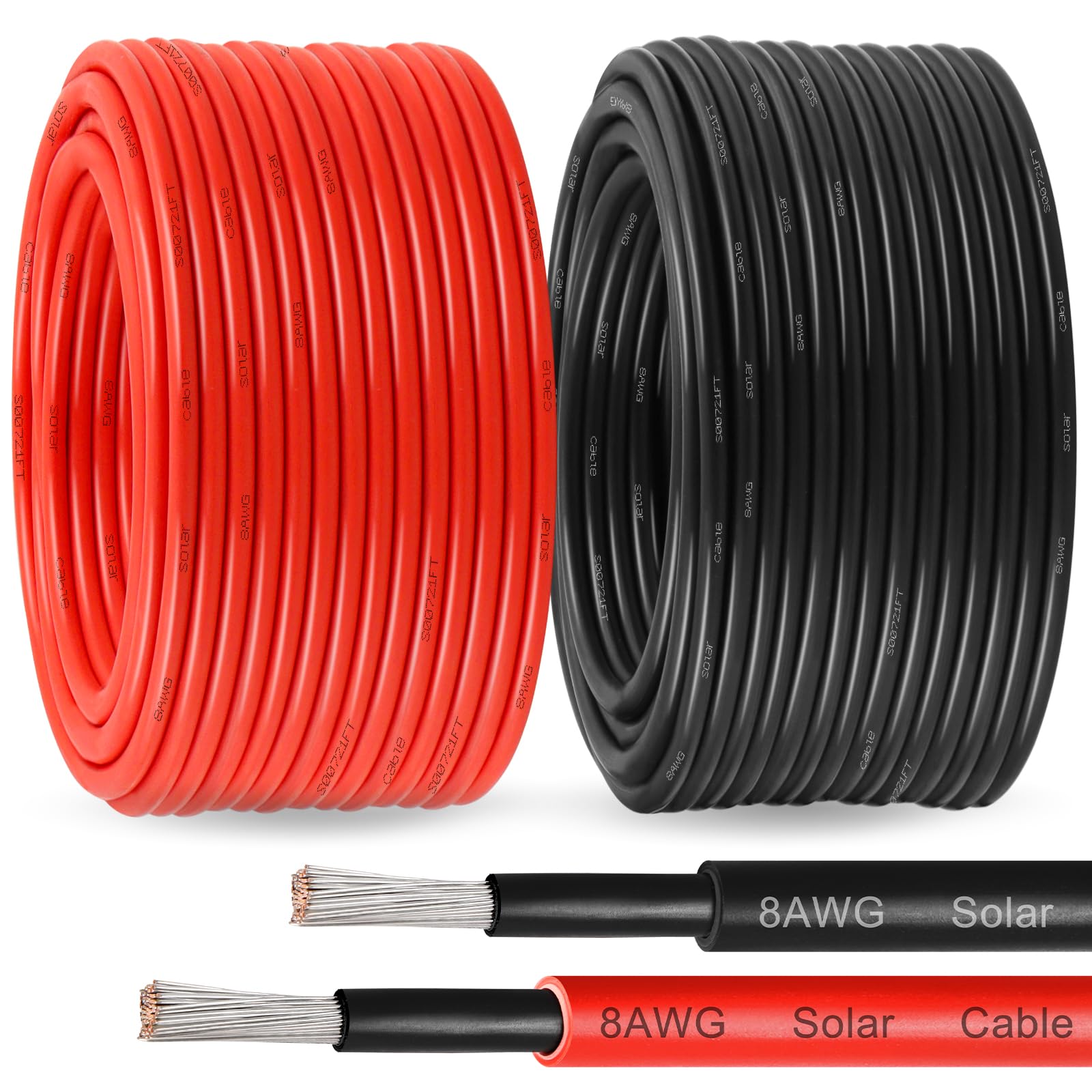 Solar Panel Wire 10 AWG(6mm²) - Solar Extension Cable 100Ft Black & 100Ft Red 10 Gauge Tinned Copper PV Wire for Outdoor Automotive RV Solar Panel Boat Marine (Black+Red)