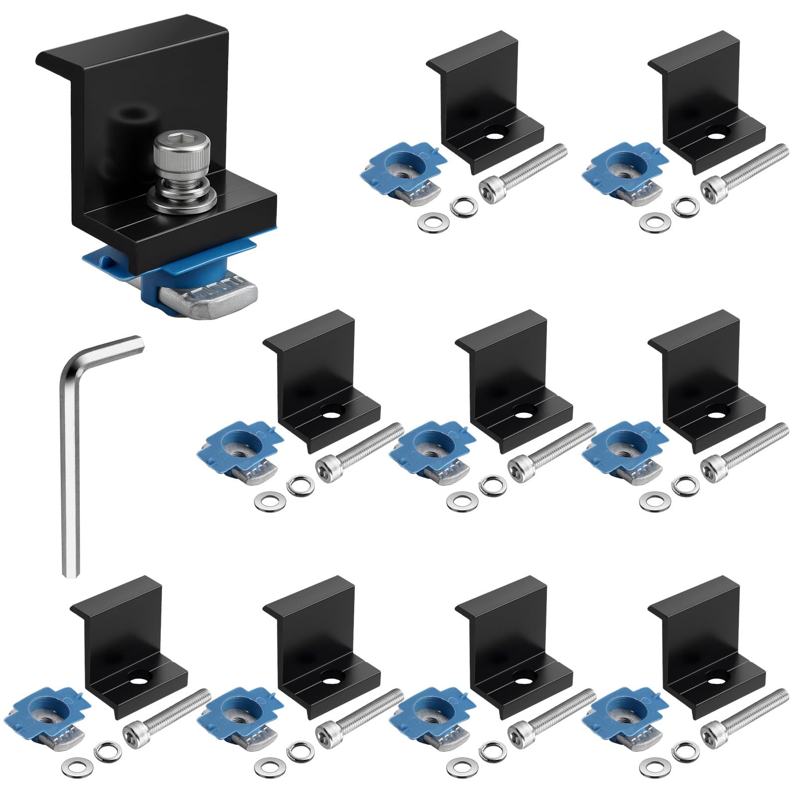 Anbte 10pcs Solar Panel End Clamp for Standard Unistrut, Aluminum 30mm/35mm Solar Panel Brackets with Nuts Bolts, Solar Panel Mounting Kit for Metal Roof, Tin Roof, Flat Roof, Sheet Roof, Black