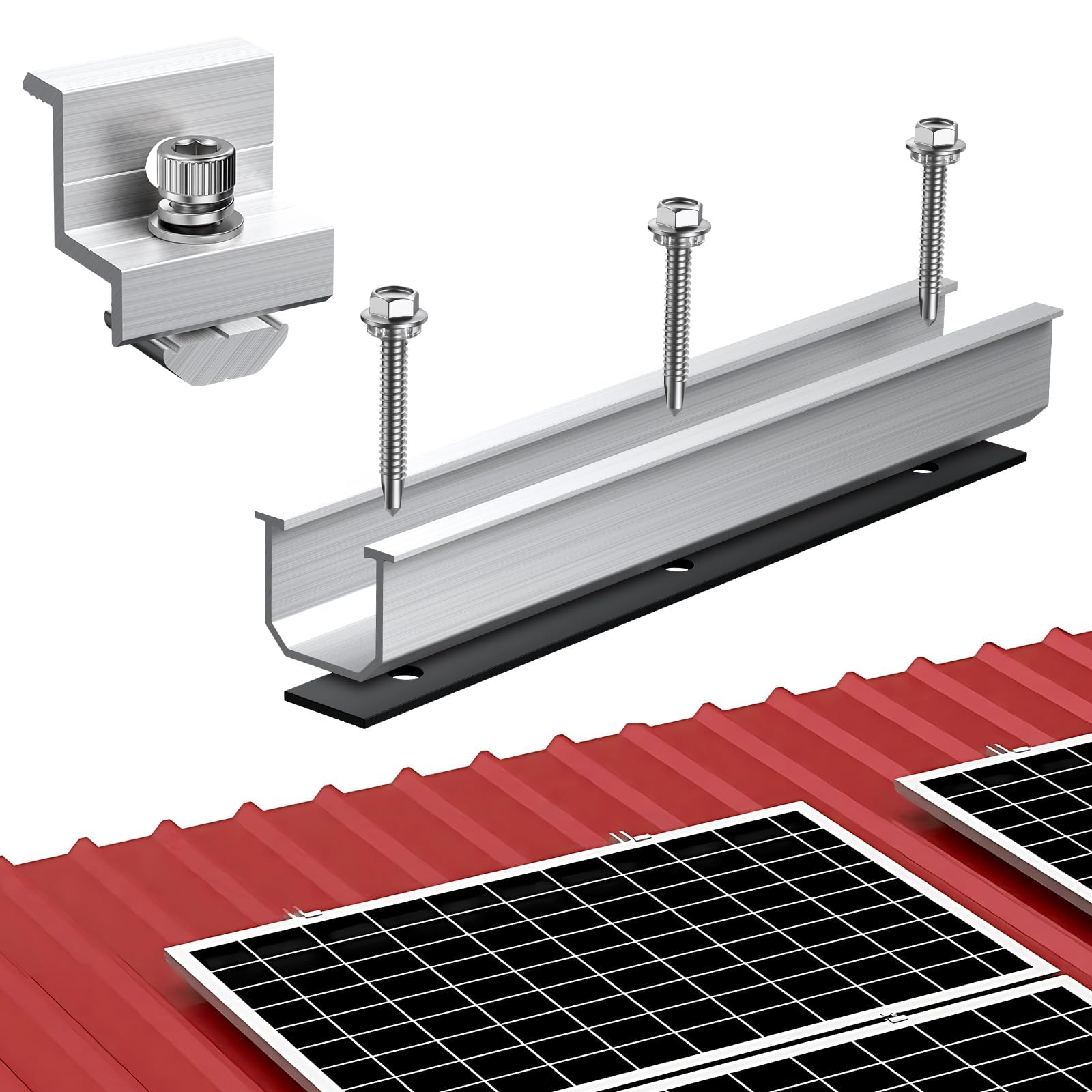 Anbte Solar Panel Bracket Kit, 6 Pcs 7.87 in Aluminium Solar Panel Mounting Rail 30mm/35mm Solar Panel End Clamps, Solar Panel Brackets for Metal Roof, Tin Roof, Flat Roof, Sheet Roof, RV, Silver
