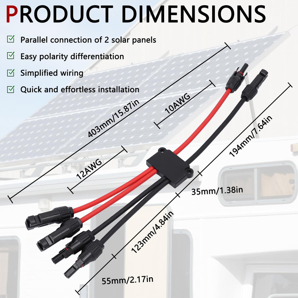 Solar Parallel Connectors for 3 Solar Panels, Tool-Free MC4 Solar Cable Splitter, Y Branch Solar Panel Splitter, 2 to 6 Solar Parallel Adapter IP68 Waterproof (FMMM/MFFF)