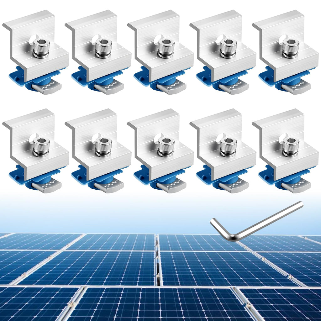 Anbte 10pcs Solar Panel End Clamp for Standard Unistrut, Aluminum 30mm/35mm Solar Panel Brackets with Nuts Bolts, Solar Panel Mounting Kit for Metal Roof, Tin Roof, Flat Roof, Sheet Roof, Black