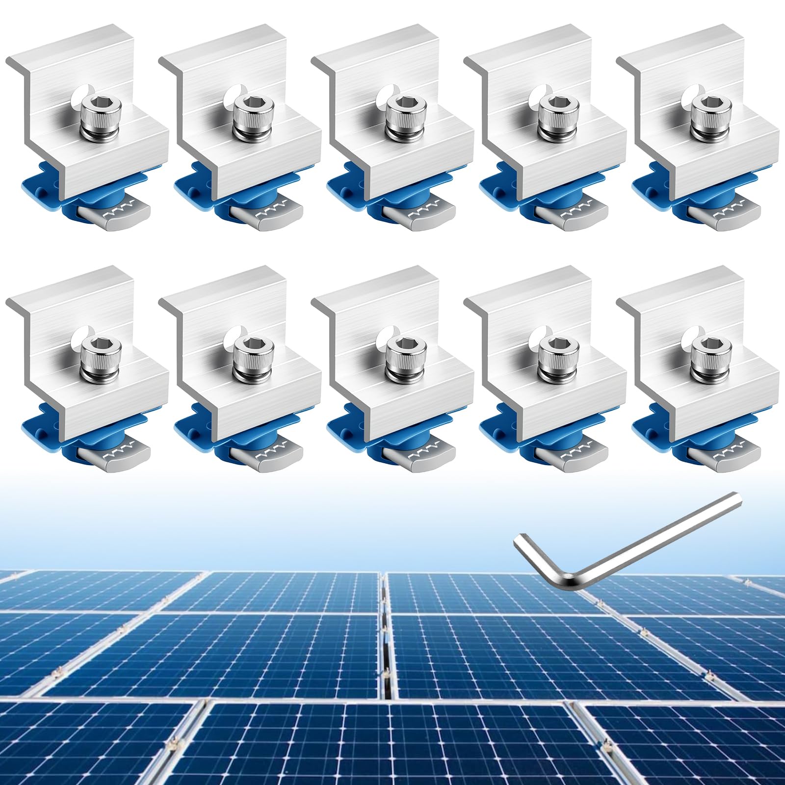 Anbte 10pcs Solar Panel End Clamp for Standard Unistrut, Aluminum 30mm/35mm Solar Panel Brackets with Nuts Bolts, Solar Panel Mounting Kit for Metal Roof, Tin Roof, Flat Roof, Sheet Roof, Black