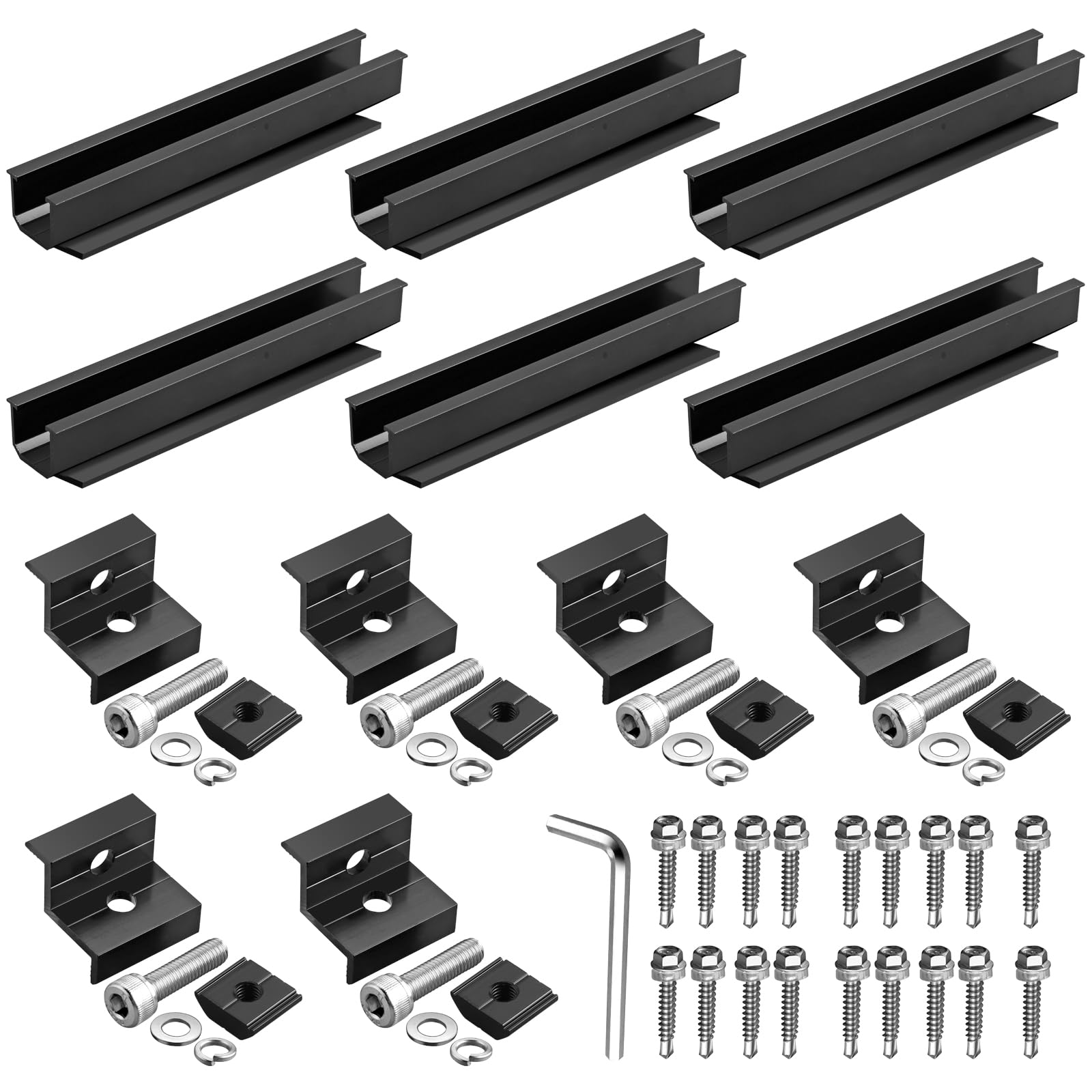 Anbte Solar Panel Bracket Kit, 6 Pcs 7.87 in Aluminium Solar Panel Mounting Rail 30mm/35mm Solar Panel End Clamps, Solar Panel Brackets for Metal Roof, Tin Roof, Flat Roof, Sheet Roof, RV, Silver