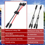 Solar Parallel Connectors for 3 Solar Panels, Tool-Free MC4 Solar Cable Splitter, Y Branch Solar Panel Splitter, 2 to 6 Solar Parallel Adapter IP68 Waterproof (FMMM/MFFF)