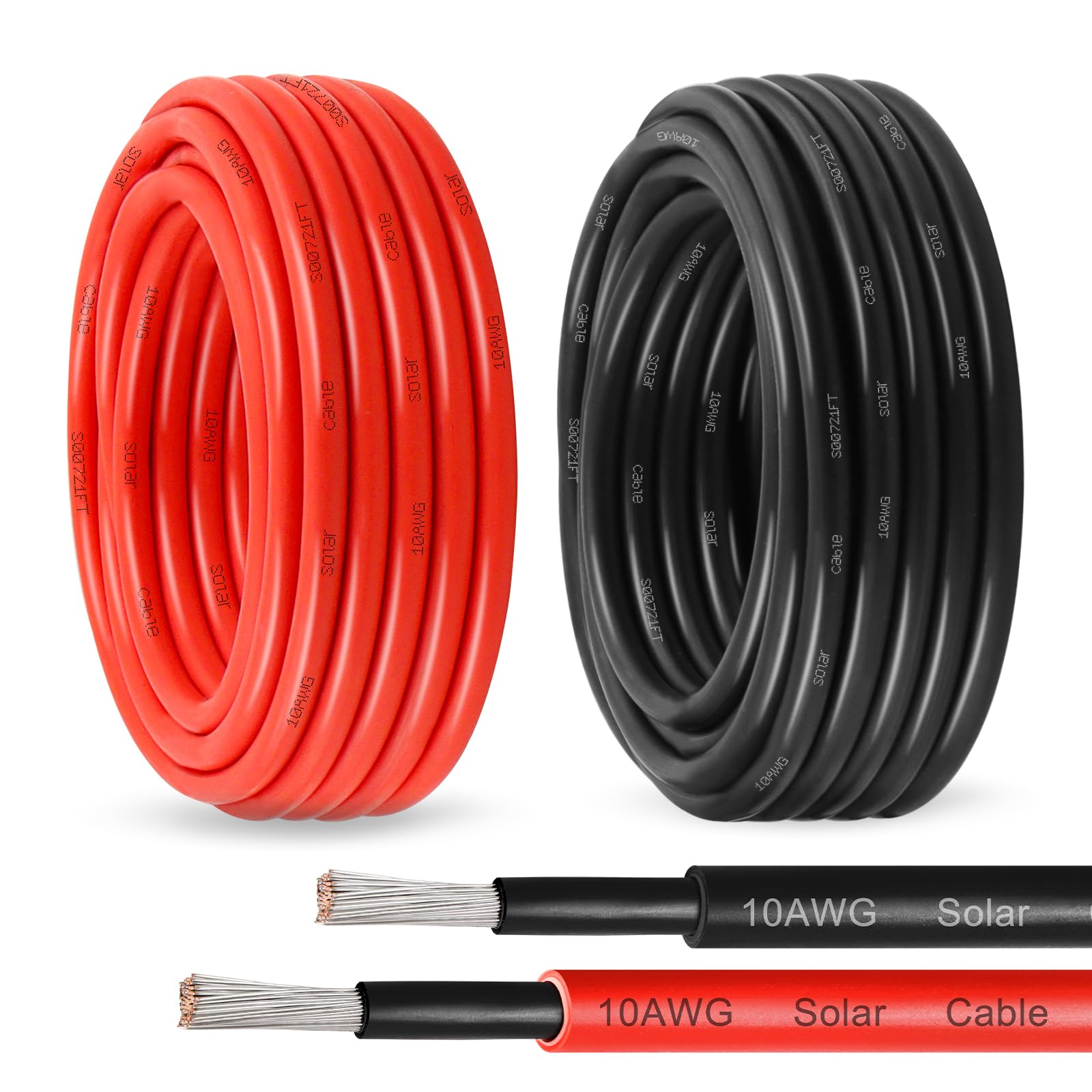 Solar Panel Wire 10 AWG(6mm²) - Solar Extension Cable 100Ft Black & 100Ft Red 10 Gauge Tinned Copper PV Wire for Outdoor Automotive RV Solar Panel Boat Marine (Black+Red)