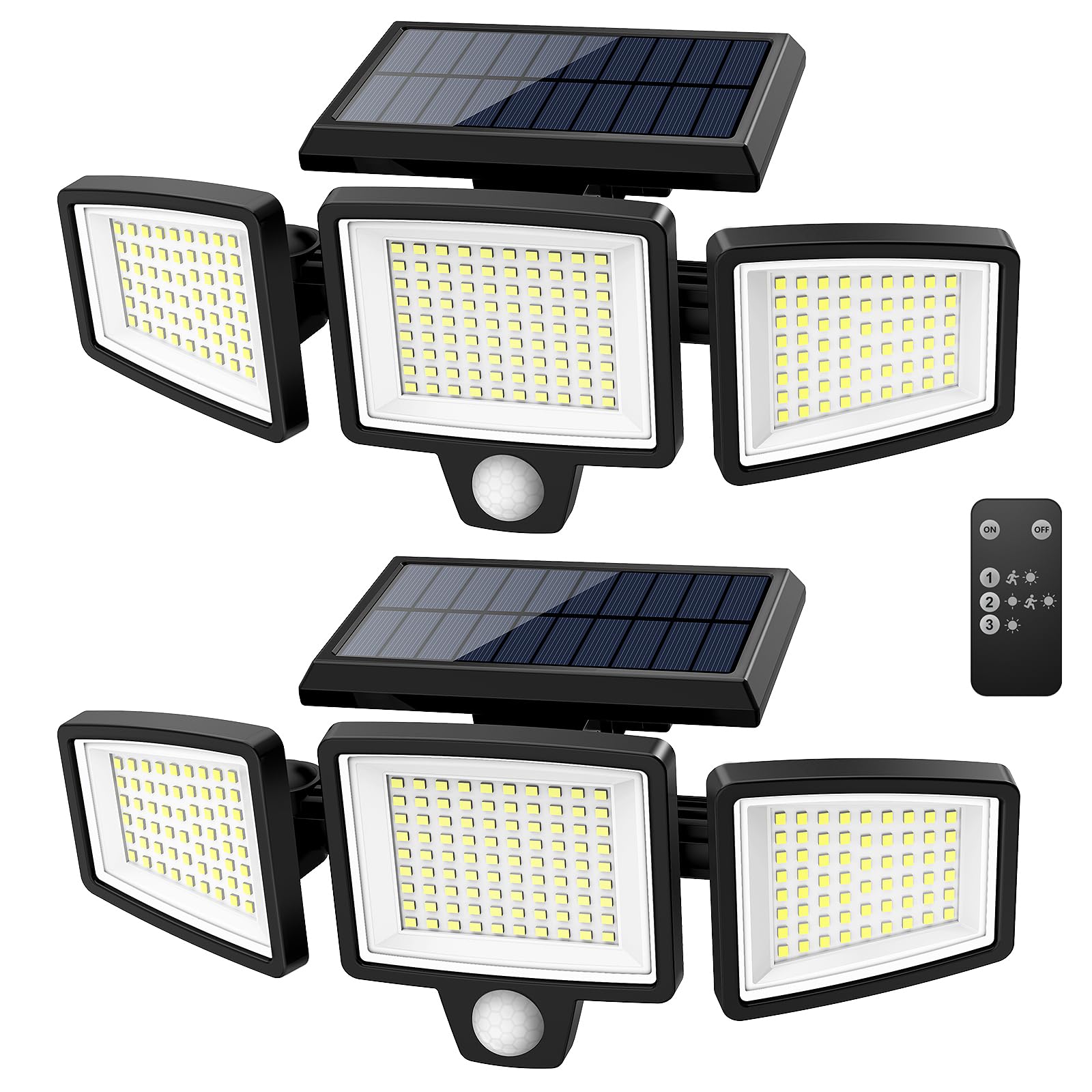 Tuffenough Solar Outdoor Lights 2500LM 210 LED Security Lights with Remote Control,3 Heads Motion Sensor Lights, IP65 Waterproof,270° Wide Angle Flood Wall Lights with 3 Modes