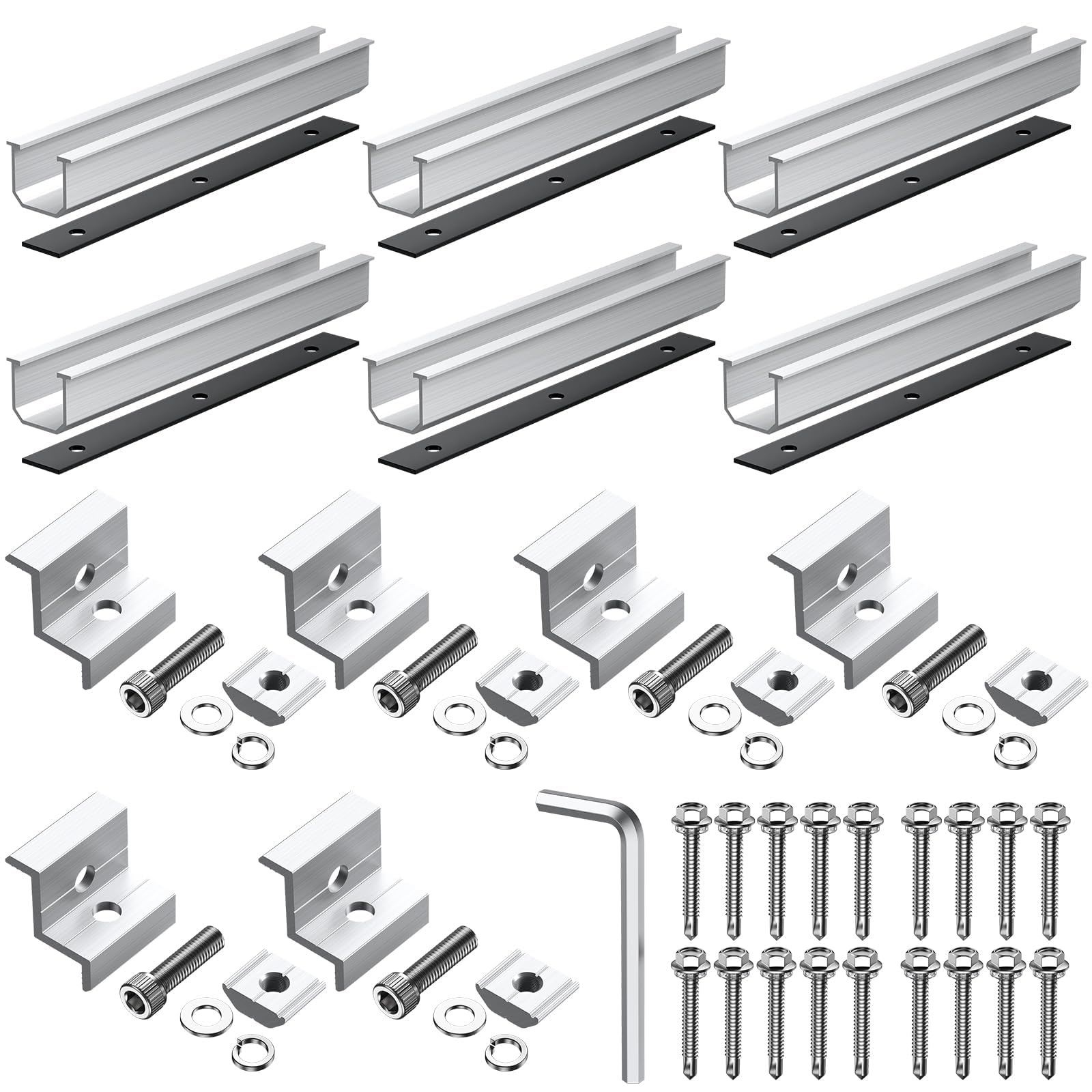 Anbte Solar Panel Bracket Kit, 6 Pcs 7.87 in Aluminium Solar Panel Mounting Rail 30mm/35mm Solar Panel End Clamps, Solar Panel Brackets for Metal Roof, Tin Roof, Flat Roof, Sheet Roof, RV, Silver