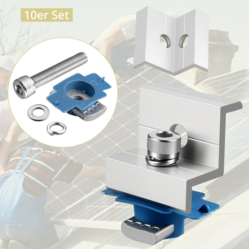 Anbte 10pcs Solar Panel End Clamp for Standard Unistrut, Aluminum 30mm/35mm Solar Panel Brackets with Nuts Bolts, Solar Panel Mounting Kit for Metal Roof, Tin Roof, Flat Roof, Sheet Roof, Black