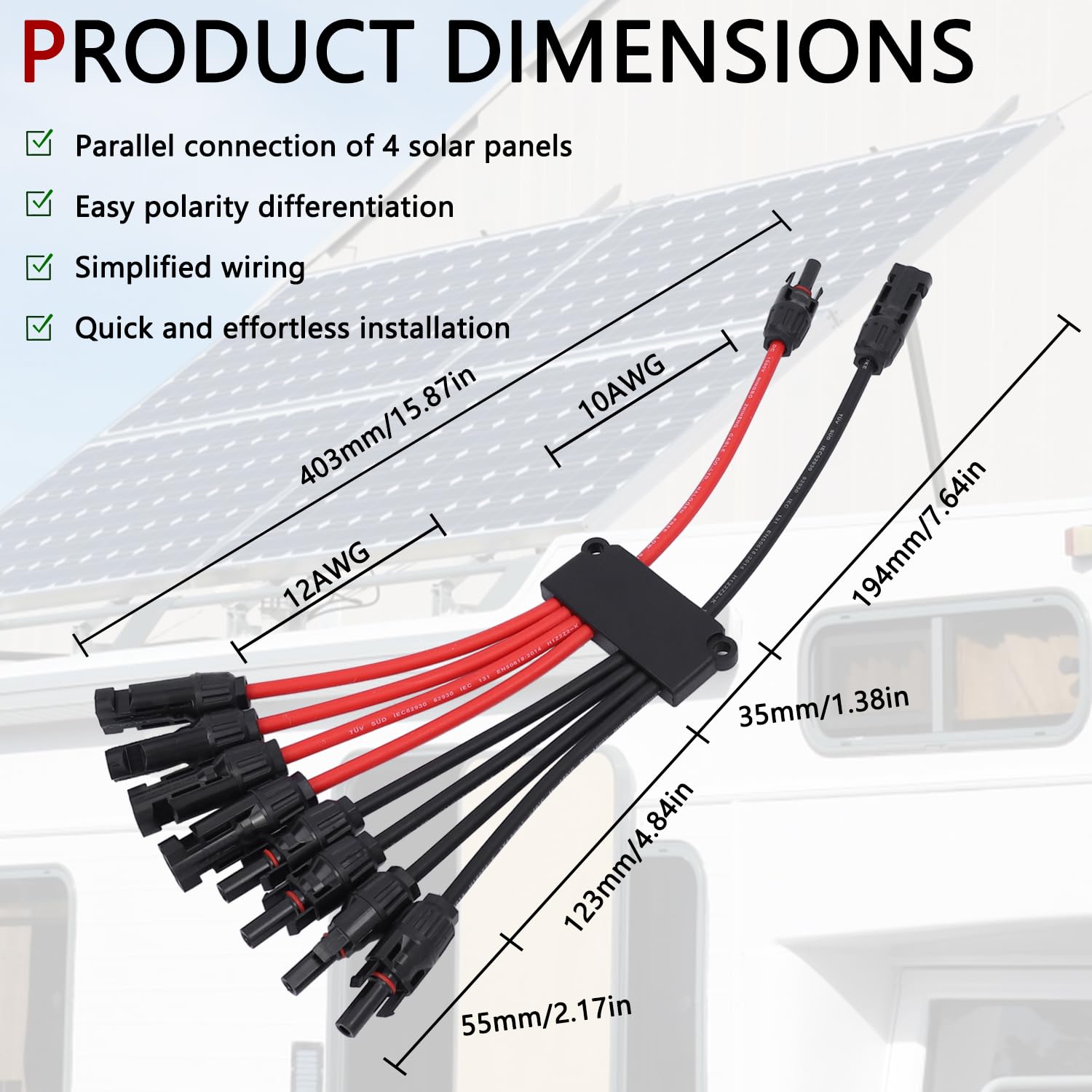 Solar Parallel Connectors for 3 Solar Panels, Tool-Free MC4 Solar Cable Splitter, Y Branch Solar Panel Splitter, 2 to 6 Solar Parallel Adapter IP68 Waterproof (FMMM/MFFF)