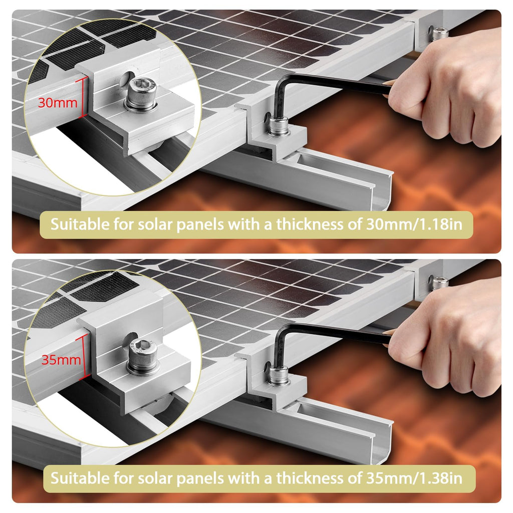 Anbte Solar Panel Bracket Kit, 6 Pcs 7.87 in Aluminium Solar Panel Mounting Rail 30mm/35mm Solar Panel End Clamps, Solar Panel Brackets for Metal Roof, Tin Roof, Flat Roof, Sheet Roof, RV, Silver