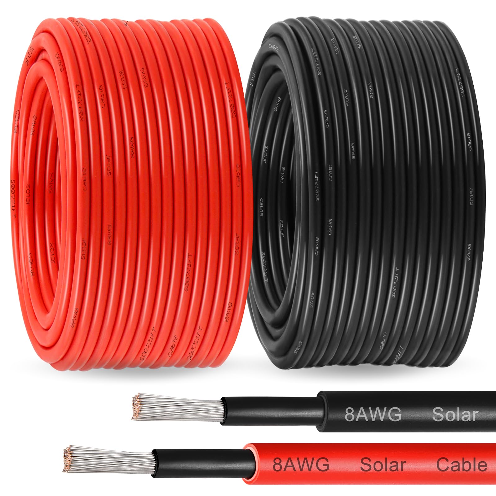 Solar Panel Wire 10 AWG(6mm²) - Solar Extension Cable 100Ft Black & 100Ft Red 10 Gauge Tinned Copper PV Wire for Outdoor Automotive RV Solar Panel Boat Marine (Black+Red)
