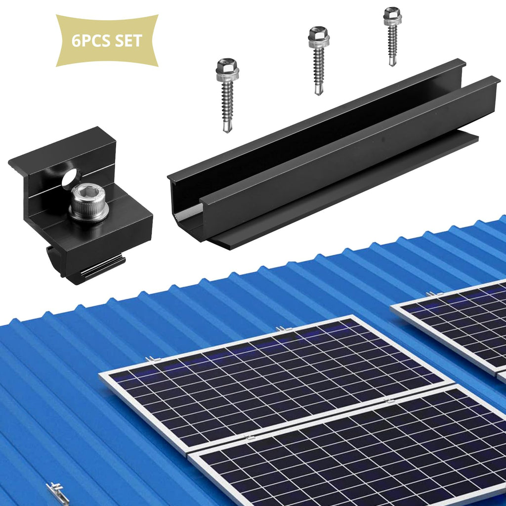 Anbte Solar Panel Bracket Kit, 6 Pcs 7.87 in Aluminium Solar Panel Mounting Rail 30mm/35mm Solar Panel End Clamps, Solar Panel Brackets for Metal Roof, Tin Roof, Flat Roof, Sheet Roof, RV, Silver