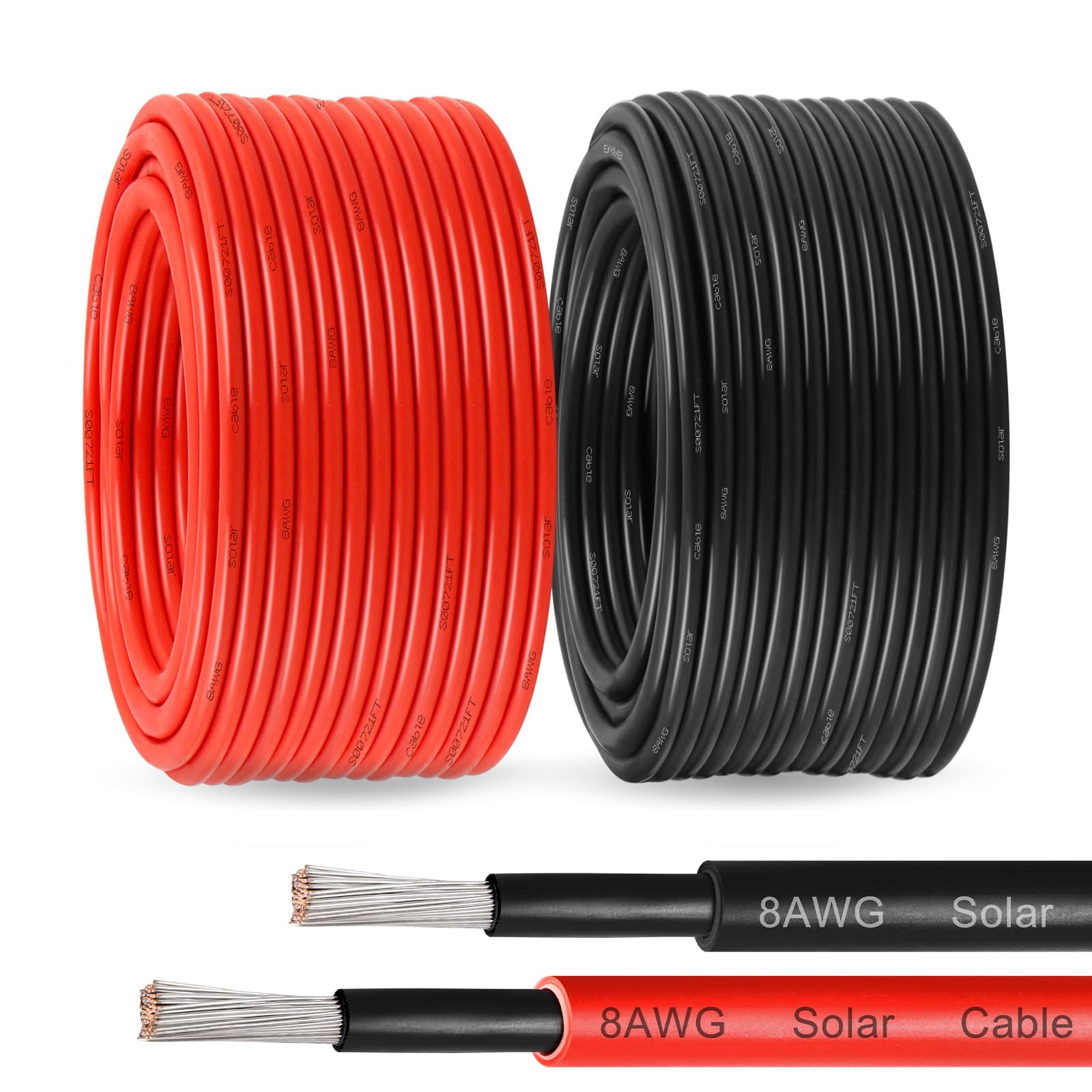 Solar Panel Wire 10 AWG(6mm²) - Solar Extension Cable 100Ft Black & 100Ft Red 10 Gauge Tinned Copper PV Wire for Outdoor Automotive RV Solar Panel Boat Marine (Black+Red)
