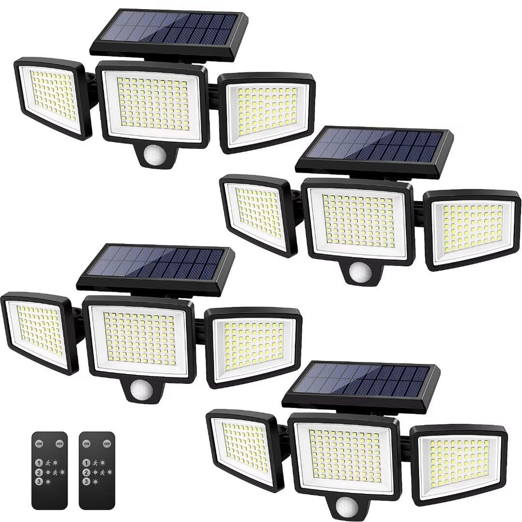 Tuffenough Solar Outdoor Lights 2500LM 210 LED Security Lights with Remote Control,3 Heads Motion Sensor Lights, IP65 Waterproof,270° Wide Angle Flood Wall Lights with 3 Modes