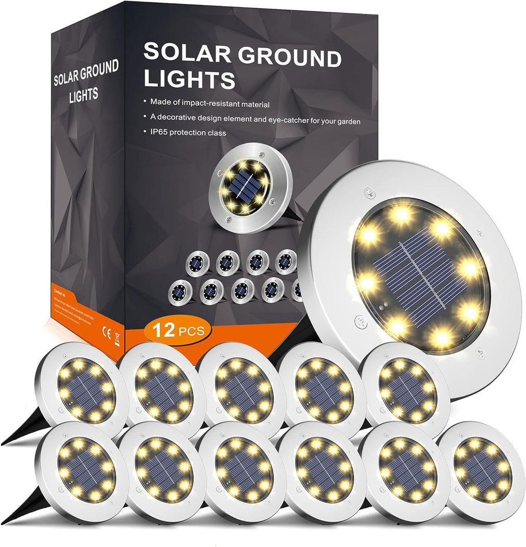 INCX 4.6 inch Solar Lights Outdoor Waterproof,12 Pack Solar Lights for Outside, Solar Garden Lights Landscape Lighting for Patio Pathway Lawn Yard Deck Driveway Walkway, Cold White