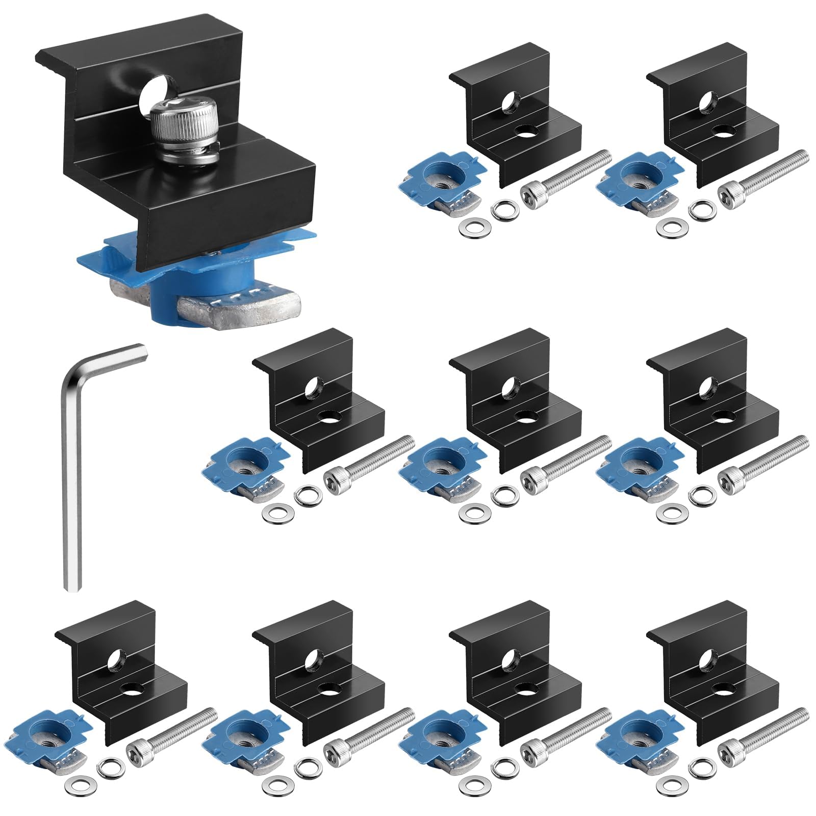 Anbte 10pcs Solar Panel End Clamp for Standard Unistrut, Aluminum 30mm/35mm Solar Panel Brackets with Nuts Bolts, Solar Panel Mounting Kit for Metal Roof, Tin Roof, Flat Roof, Sheet Roof, Black