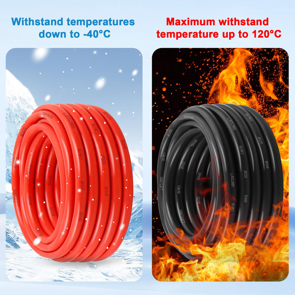 Solar Panel Wire 10 AWG(6mm²) - Solar Extension Cable 100Ft Black & 100Ft Red 10 Gauge Tinned Copper PV Wire for Outdoor Automotive RV Solar Panel Boat Marine (Black+Red)