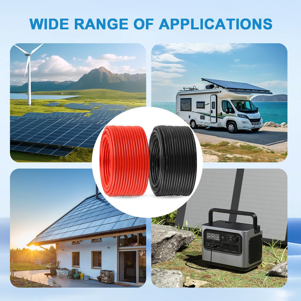 Solar Panel Wire 10 AWG(6mm²) - Solar Extension Cable 100Ft Black & 100Ft Red 10 Gauge Tinned Copper PV Wire for Outdoor Automotive RV Solar Panel Boat Marine (Black+Red)