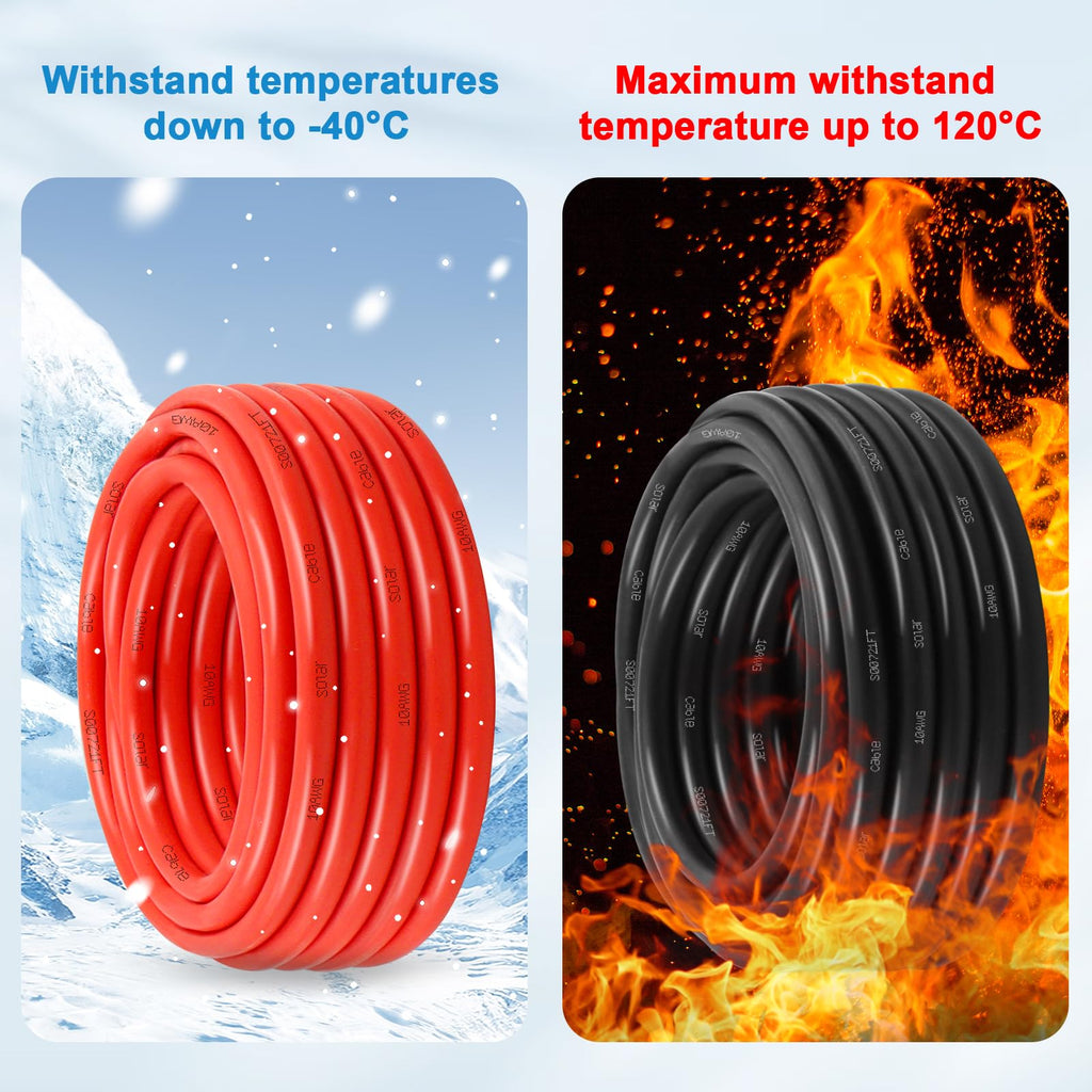 Solar Panel Wire 10 AWG(6mm²) - Solar Extension Cable 100Ft Black & 100Ft Red 10 Gauge Tinned Copper PV Wire for Outdoor Automotive RV Solar Panel Boat Marine (Black+Red)