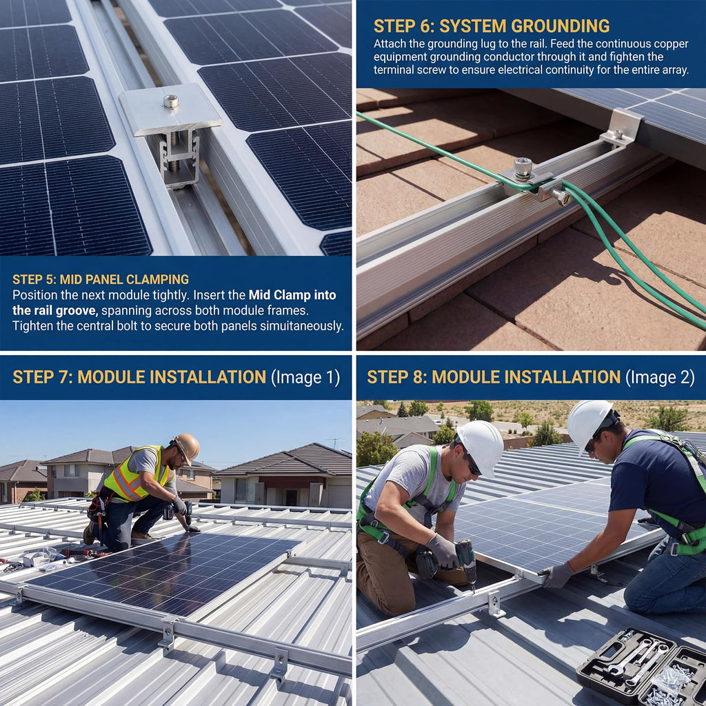 Solar Panel Mounting Rail Kit for 7 x 320W Panels, Includes 12 x 47.2 Aluminum Rails, Adjustable Clamps, L-Brackets & Wire Clips, Heavy Duty Racking for Metal, Tile, Shingle Roof
