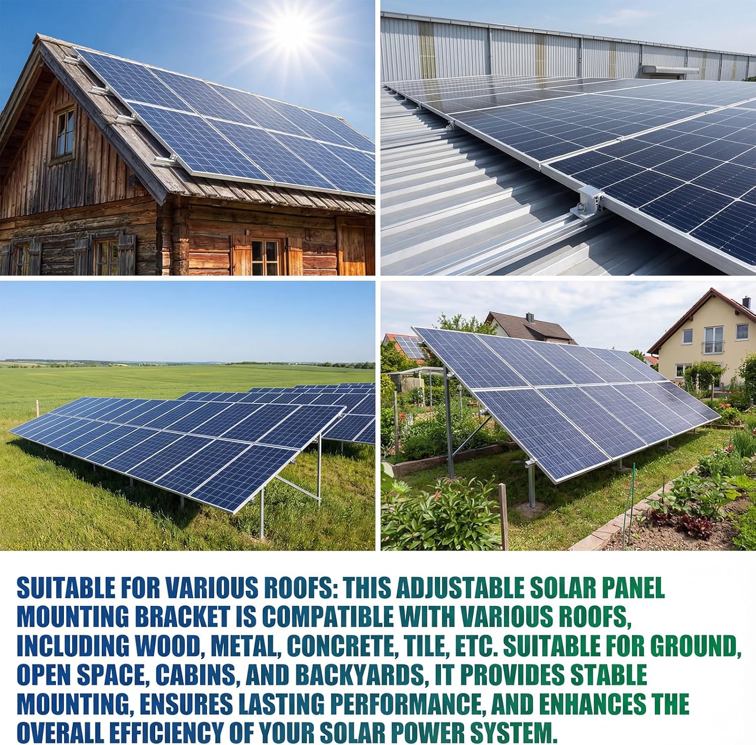 Solar Panel Mounting Rail Kit for 7 x 320W Panels, Includes 12 x 47.2 Aluminum Rails, Adjustable Clamps, L-Brackets & Wire Clips, Heavy Duty Racking for Metal, Tile, Shingle Roof