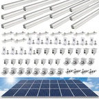 Solar Panel Mounting Rail Kit for 7 x 320W Panels, Includes 12 x 47.2 Aluminum Rails, Adjustable Clamps, L-Brackets & Wire Clips, Heavy Duty Racking for Metal, Tile, Shingle Roof