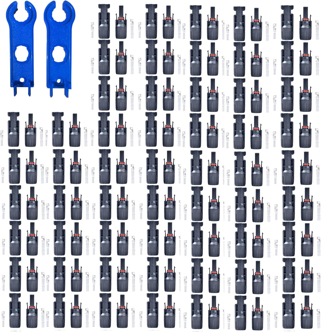 100PCS Solar connectors 50 Pairs Solar Panel Connectors with 2 Wrenches, Solar Connector with IP67 Waterproof Solar Panel Wire connectors (50pair)