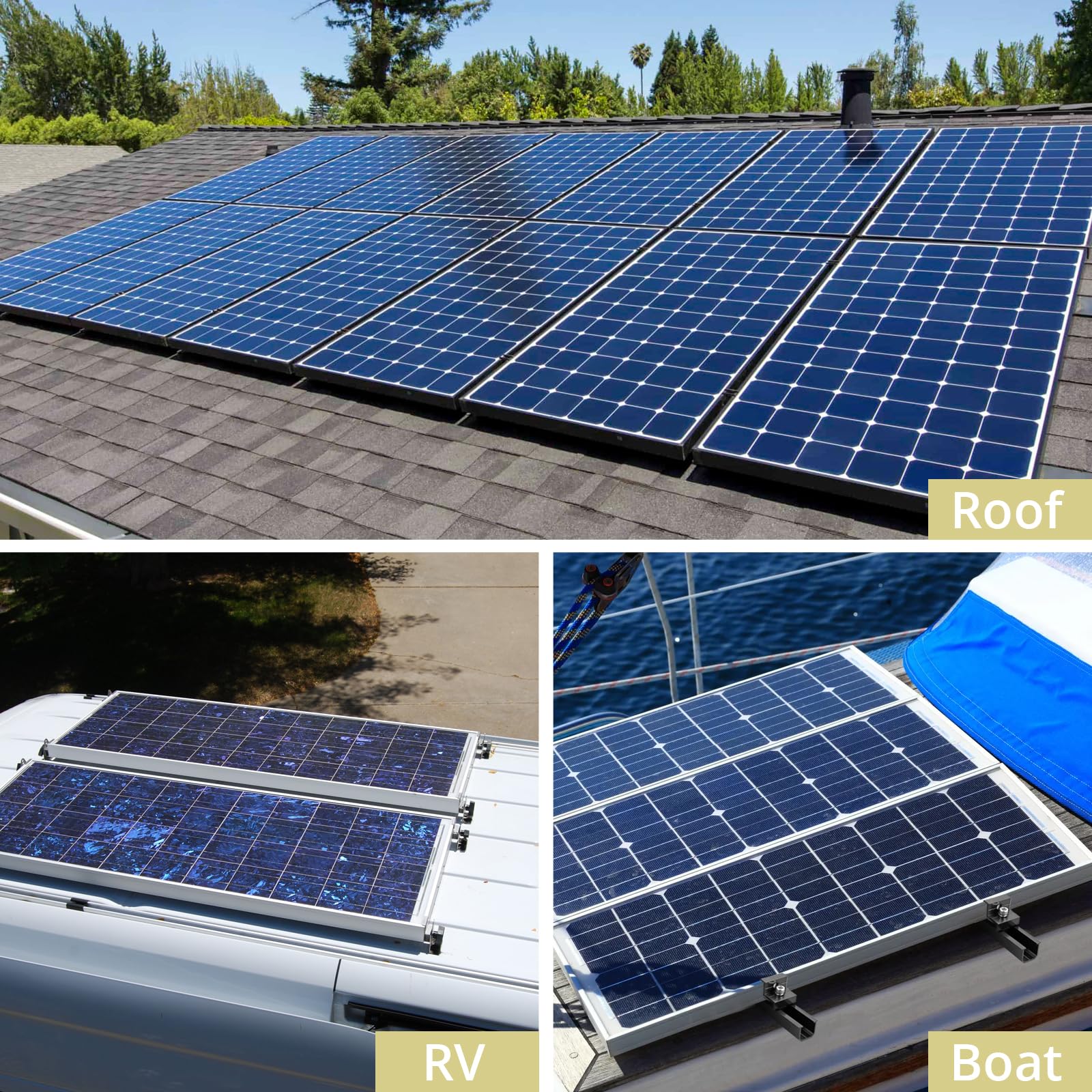 Anbte Solar Panel Bracket Kit, 6 Pcs 7.87 in Aluminium Solar Panel Mounting Rail 30mm/35mm Solar Panel End Clamps, Solar Panel Brackets for Metal Roof, Tin Roof, Flat Roof, Sheet Roof, RV, Silver