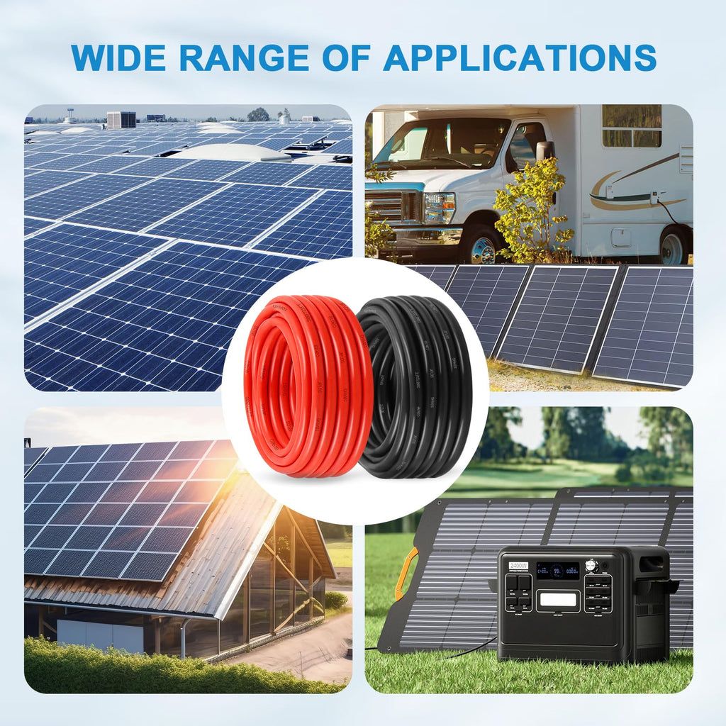 Solar Panel Wire 10 AWG(6mm²) - Solar Extension Cable 100Ft Black & 100Ft Red 10 Gauge Tinned Copper PV Wire for Outdoor Automotive RV Solar Panel Boat Marine (Black+Red)