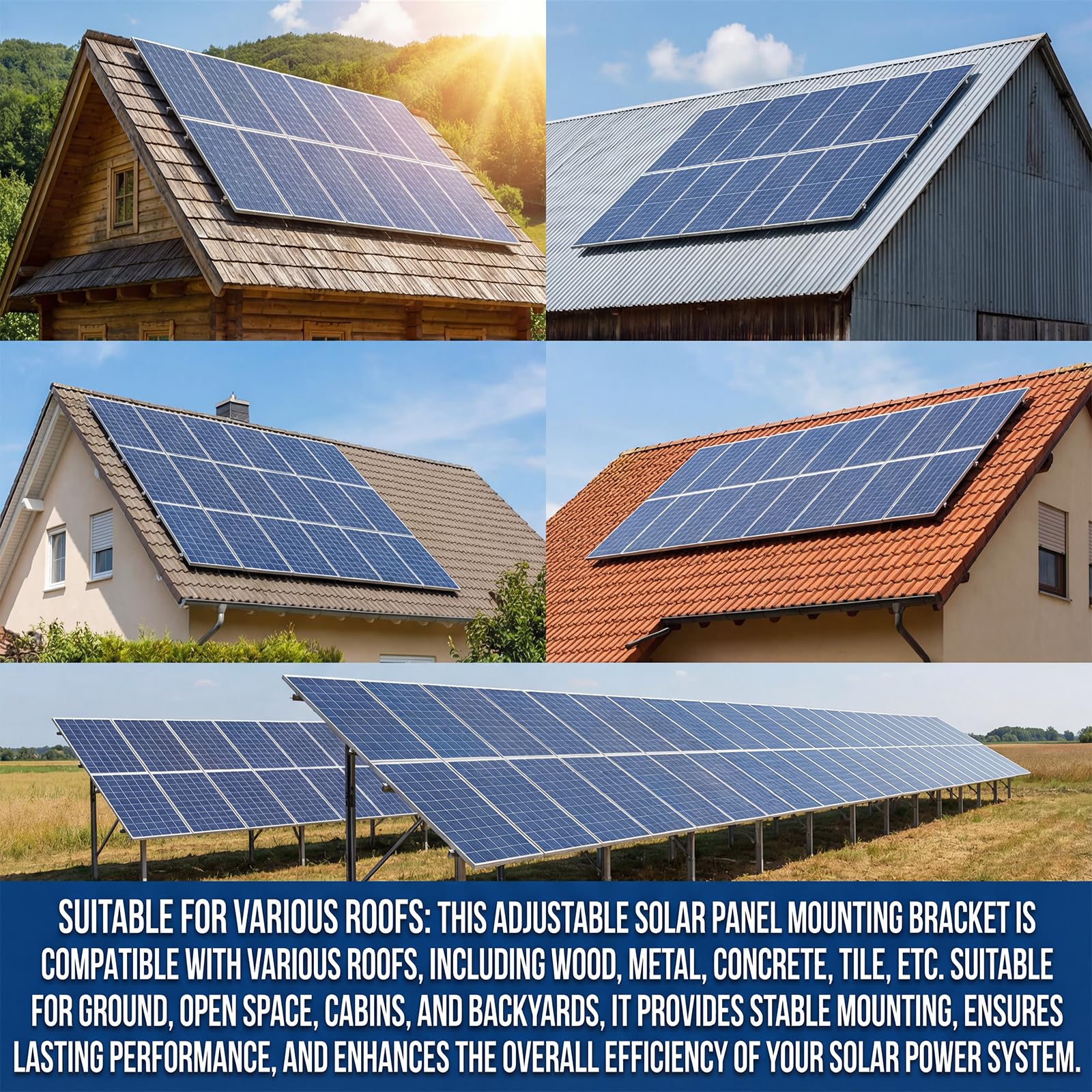 Solar Panel Mounting Rail Kit for 7 x 320W Panels, Includes 12 x 47.2 Aluminum Rails, Adjustable Clamps, L-Brackets & Wire Clips, Heavy Duty Racking for Metal, Tile, Shingle Roof